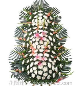 韩式祭奠花篮-百合 + 菊花 + 天堂鸟，豪华三层祭奠花篮，高约为1.8米